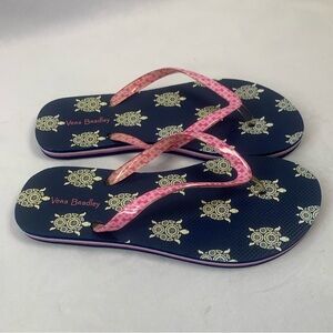 Vera Bradley Coastal Flip Flops Save the‎ Turtles Navy Pink Straps Size 8